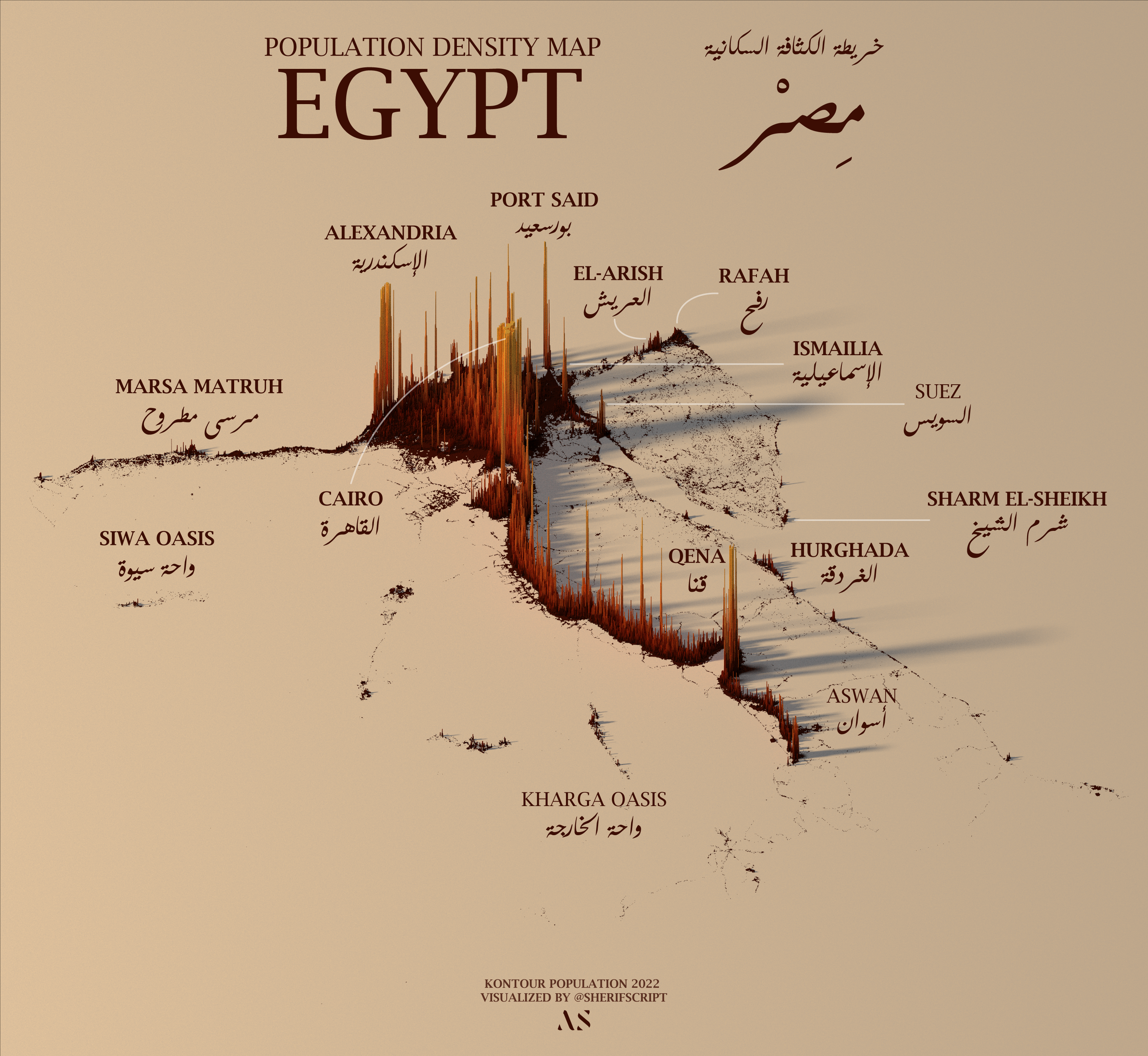 Exploring Population Landscapes: 3D Maps of Egypt and Germany