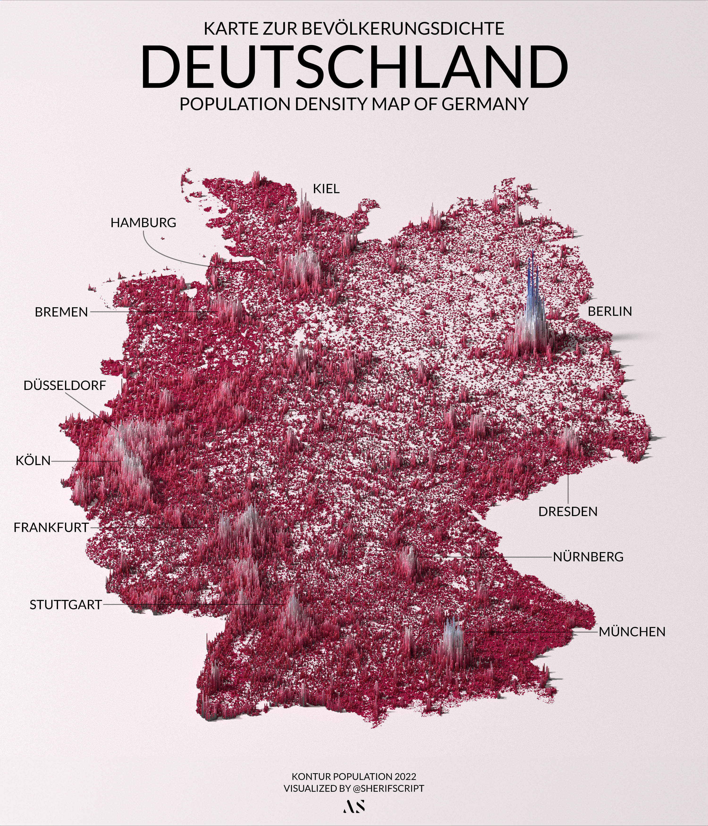 3D Population Density Map of Germany